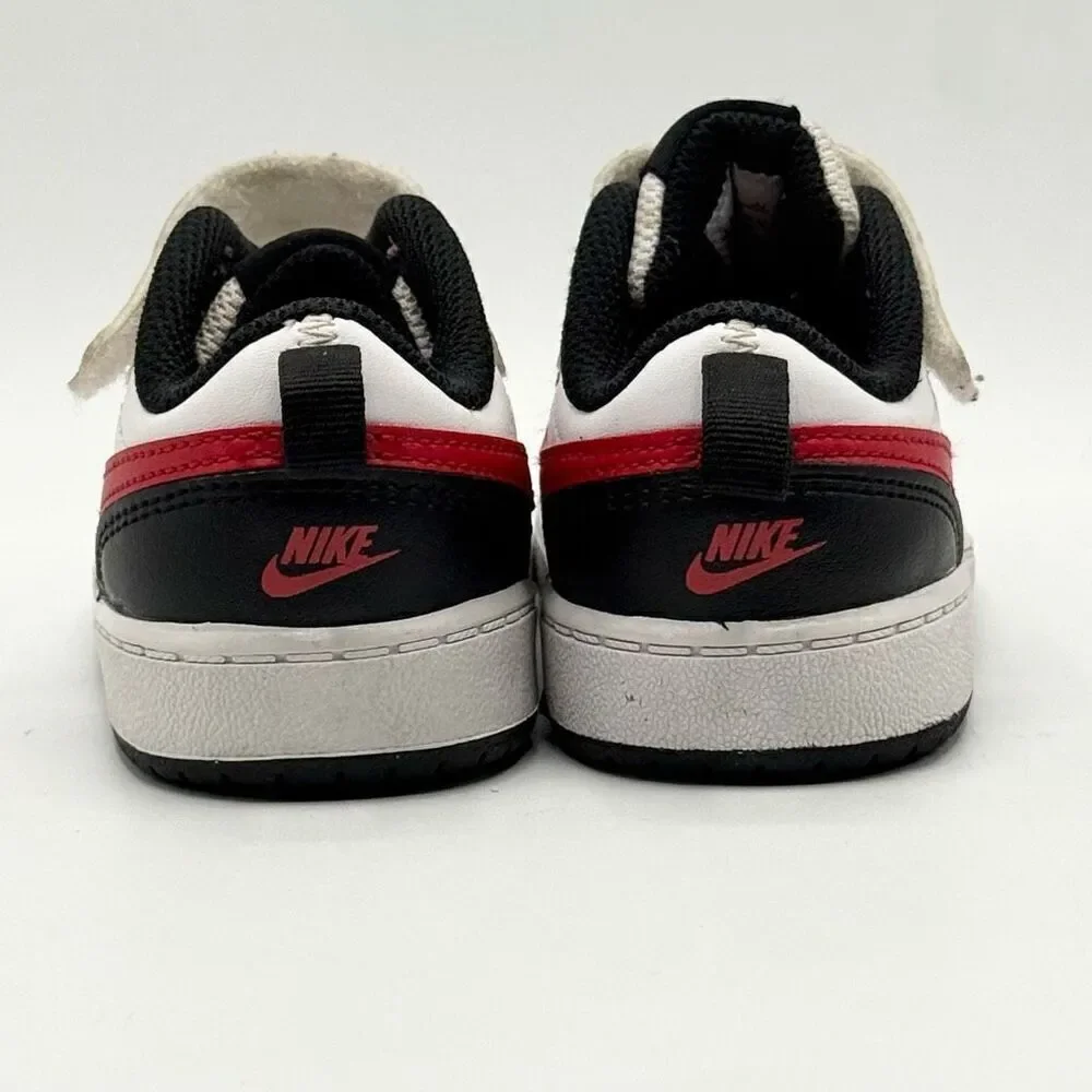 Nike Court Borough 2 Black White Red Aplix Sneakers - Kids US 6C / BQ5453-110
